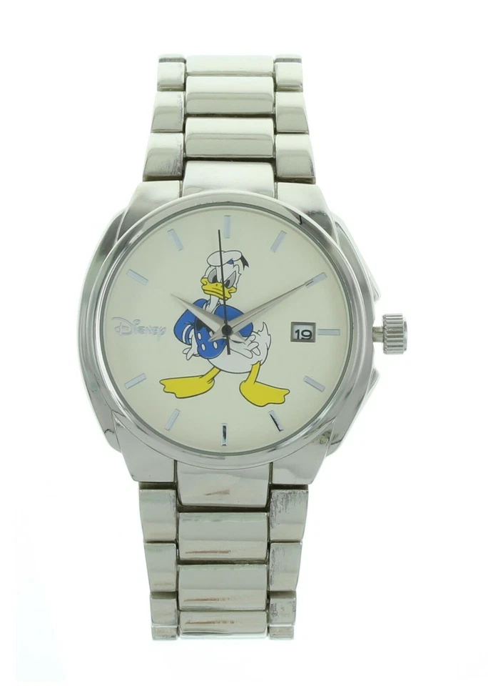 Reloj para hombre Disney Pato Donald con esfera color crema con fecha metal tono plata Foto 2 de 4
