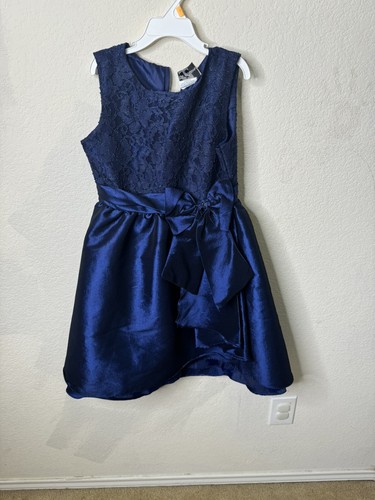 Rare Editions Navy Blue Dress For Girls, Sleeveless, Bowl At The Waist. - Picture 2 of 14