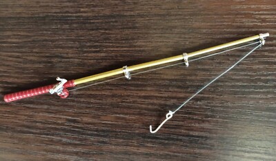 MINIATURE FISHING ROD WITH REEL, HOOK AND MINIATURE FISH, ALLOY METAL
