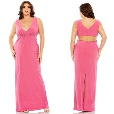 Mac Duggal 68536 Dress Sleeveless V-Neck Cutout Back Long Column Pink NWT 18W