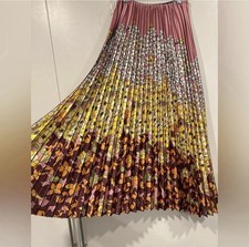 Pleated Floral Midi Skirt