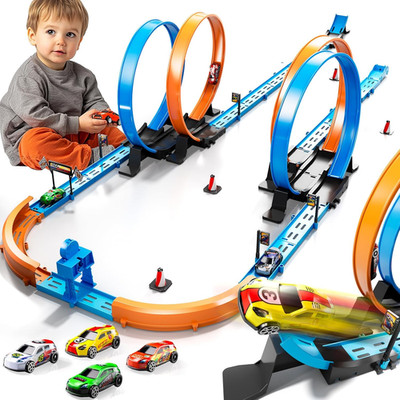 Toy Car Track Gift Set for Boys Kids Age 3-5 4-7 8-12, Long Race Tracks with 4 A
