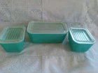 Vintage Pyrex Refrigerator Dish Set Teal Blue 3 Pieces Nice Display