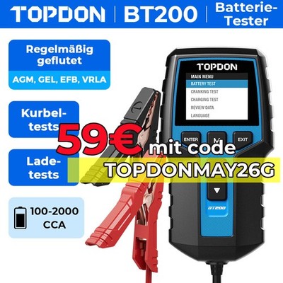 TOPDON BT200 12V Auto Batterietester KFZ Akku Prüfer Testgerät Batterieprüfer