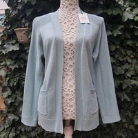 White Stuff Linen Blend Cardigan Size 8 Light Teal 'Tiana' Pointelle Long Sleeve