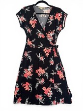 Michael Kors Black Floral Wrap Dress Small V Neck Tie Waist Work Party Chic
