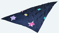 Vtg Floral Black Triangular Scarf Vibrant Orchid Abstracts Damask Leaves