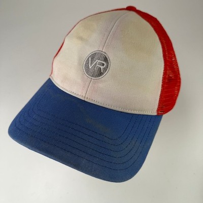 SIMMS VR Logo Trucker Cap Herren Verstellbar OSFM Rot Weiß Blau Mesh Rückseite