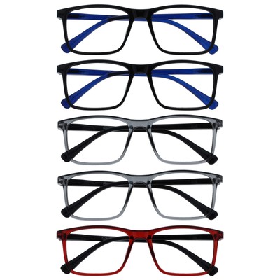 Ink Lessebrille 5er Pack Groß Rechteckig Rahmen Federscharniere Kratzfest Gra...