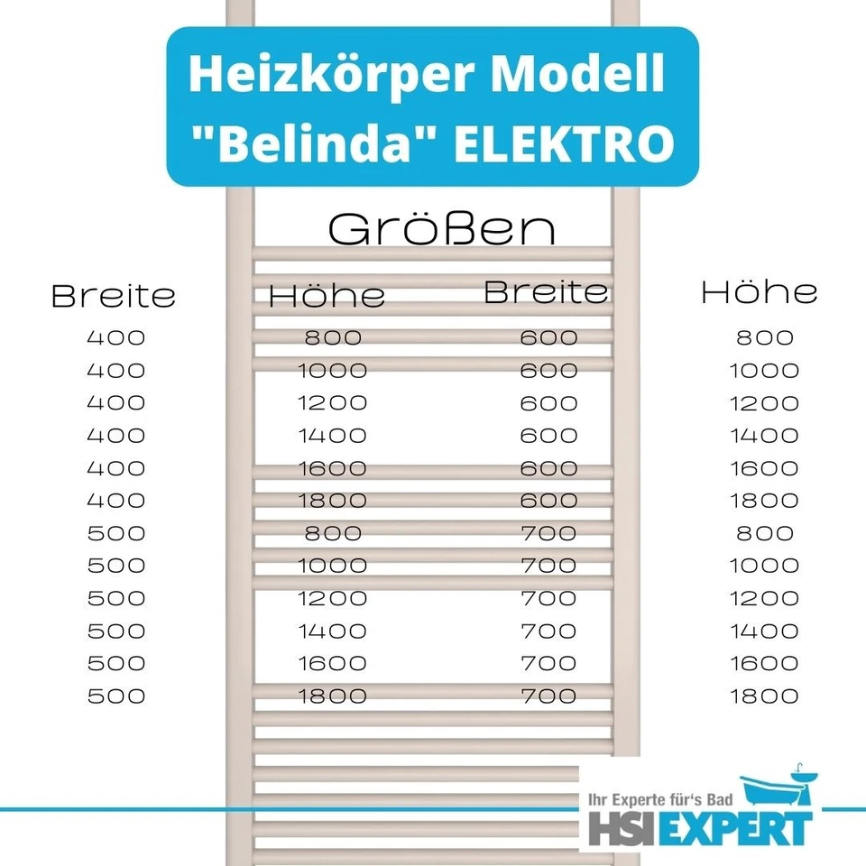 Elektro Design Badheizkörper Handtuchtrockner Wandheizung weiß gerade Heizstab - Bild 3 von 4