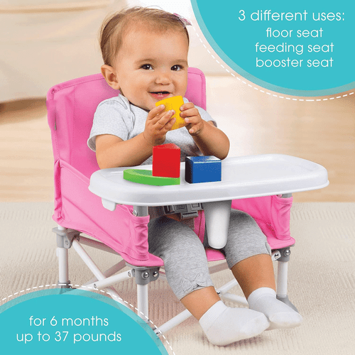 Folding Baby Booster Seat With Food Tray Safety Harness And Storage Pocket - Picture 7 of 20
