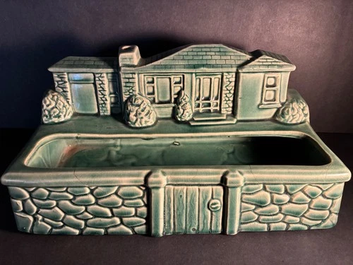 Rare Vintage 1950s BRUSH MCCOY POTTERY # 887 T.V. PLANTER ~ House w/ Garden Wall