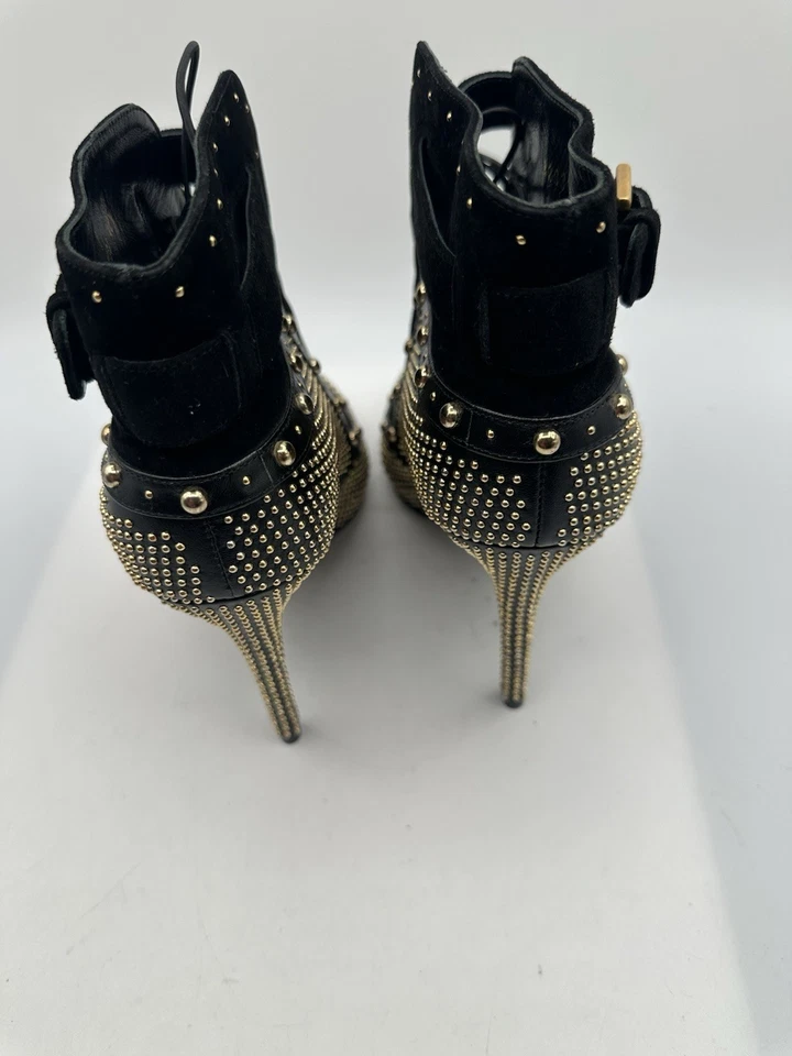 Alexander McQueen Black Suede Studded Heel Peep Toe Bootie Pump Women Sz 40.5/10 - Image 3 of 4