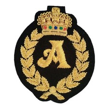 Gold Embroidered Bullion Wire Alphabet Crest Blazer Badge Handmade Jacket Patch