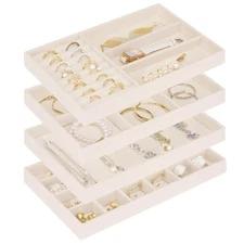 Stackable Jewelry Trays Organizer for Drawer, 4 Set of Jewelry Organizers and...