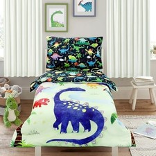 4 Piece Toddler Bedding Set, Ultra Soft and Breathable Cartoon Dinosaur Toddl...