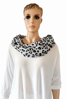 XL Loop Schal Halstuch Schlauchschal Baumwolle Viskose Animalprint Grau/Schwarz