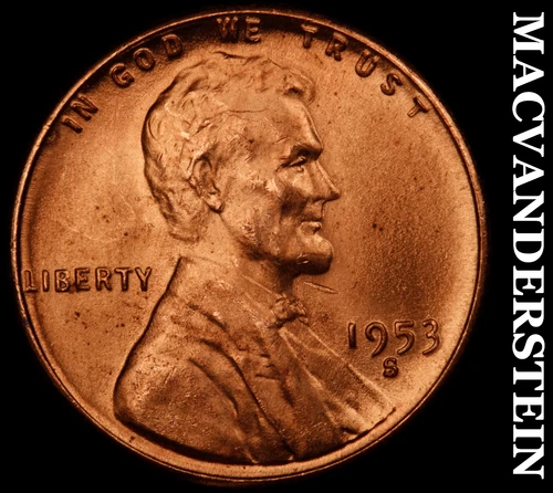1953-S Lincoln Wheat Cent- Choice Gem Brilliant Uncirculated Luster #J1987