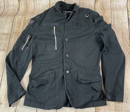 Mens Vintage Y2K Tripp NYC Pinstripe Button Jacket Black Punk Goth Size Medium - product listing photo