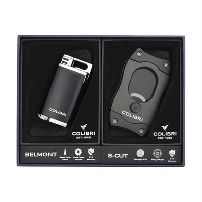 Colibri Belmont Single Torch Lighter & S-Cut Cigar Cutter Set Black