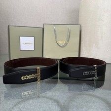 Authentic Tom Ford Men  s Reversible Calfskin Leather Black/Brown Belt T-Buckle