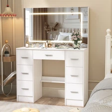 Dressing Table Vanity Makeup Table 7 Drawers 3 Colour LED Lighted Large Mirror