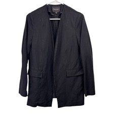 Banana Republic Size 6 Classic Black Collarless Open Front Blazer Lyocell Linen
