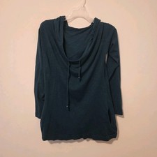 Women  s Blue Solid Knit Pullover Hoodie Hooded Long Sleeve Regular Fit
