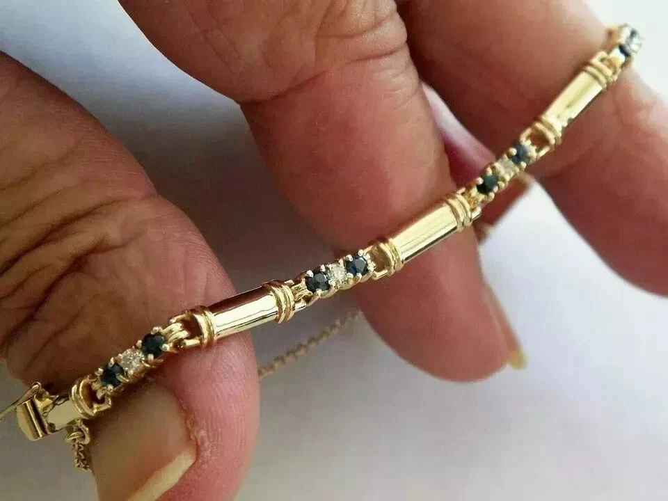 5.0 Ct Lab-Created Sapphire Wedding Tennis Bracelet 14k Yellow Gold Plated - Image 4 of 4