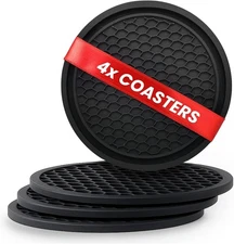 4Pc Dark Universal Car Cup Holder Coasters AntiSlip Liquid Spill Absorbent 2.7"
