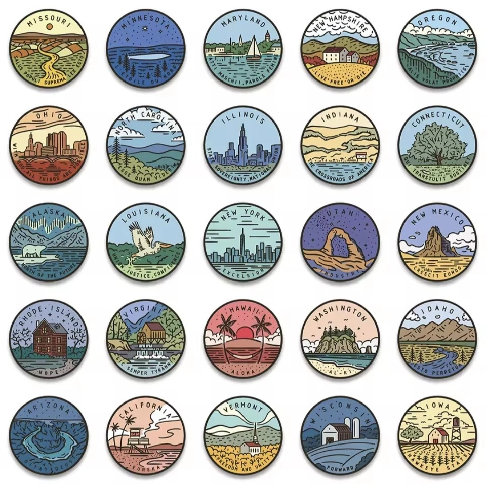 50x Amerika Aufkleber Set Bundesstaaten von Amerika Sticker USA Tagebuch DIY - Bild 4 von 4