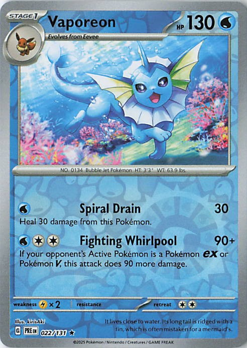 Tarjeta Pokémon Vaporeon Ex 023/131 – Ultra Rara De Evoluciones Prismáticas – Autenticada Por Titan Cards – Pokémon TCG