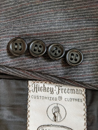 Vtg 44L BESPOKE Hickey Freeman 1960s Red Gray Stripe Flannel Coat Jacket Blazer