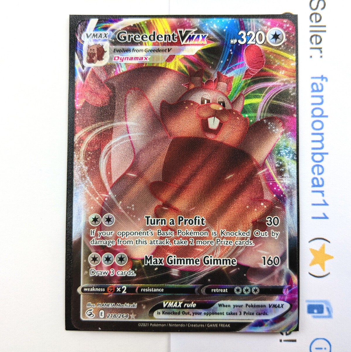 greedent vmax pokemon card value #218 Pokmon Fusion Strike winner if you play your cards right Greedent VMAX ULTRA RARE card
