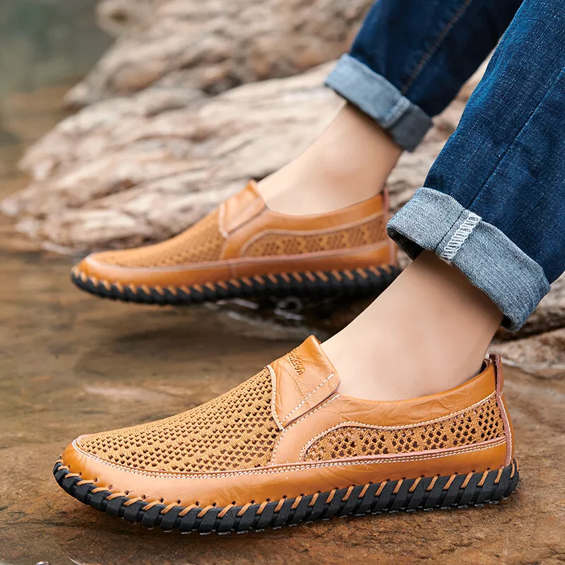 Mens Slip On Loafers Pumps Mesh Breathable Soft Walking Flats Driving Shoes