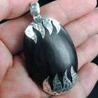 925 Sterling Large Oval Ebony Wood Pendant Hand Made Jewelry