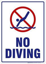 No Diving Sign, 10x14 Inches, Rust Free .040 - Aluminum, White