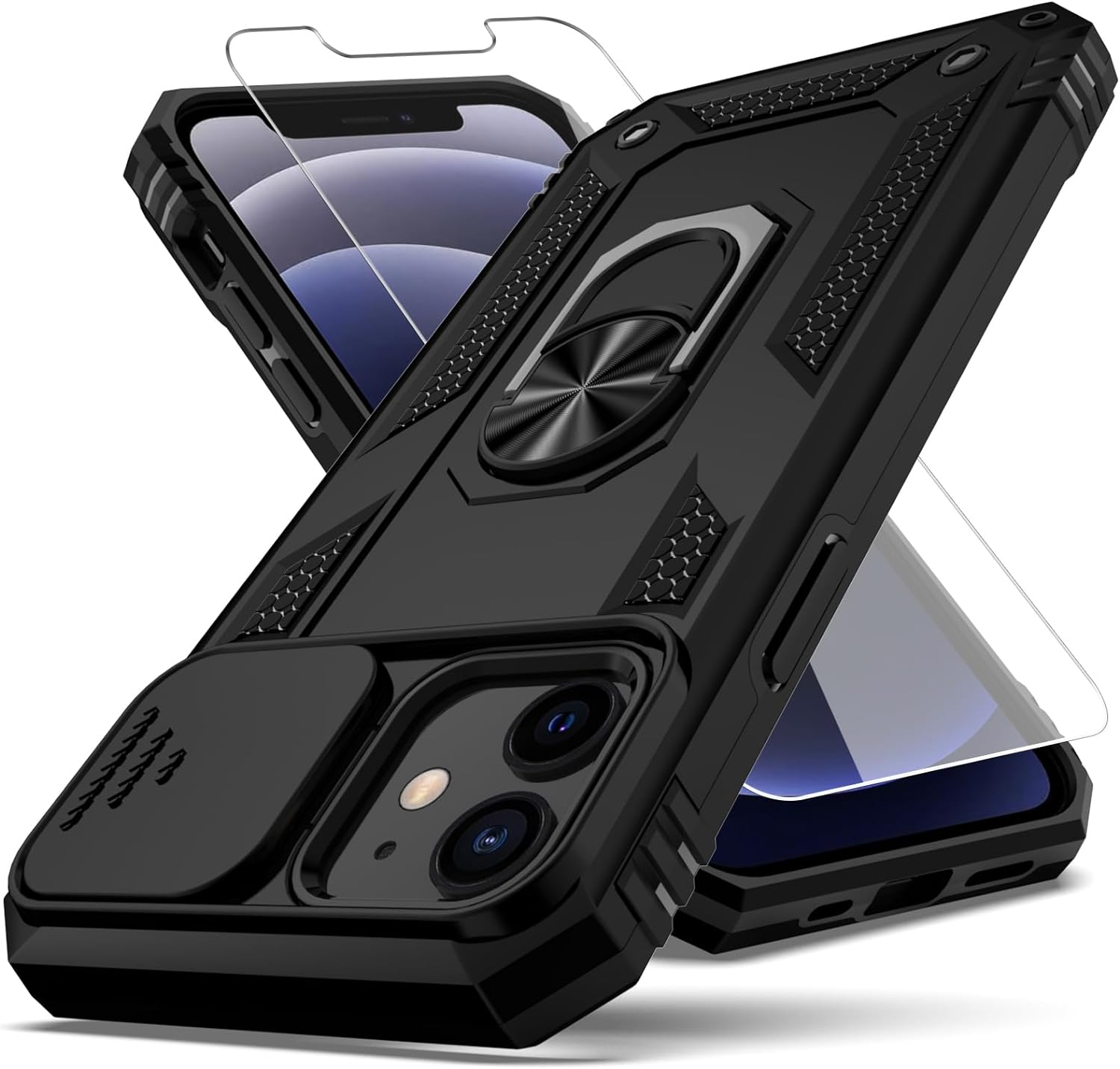 For Iphone 12 Case,With Camera Lens Cover HD Screen Protector,[Military Grade] R