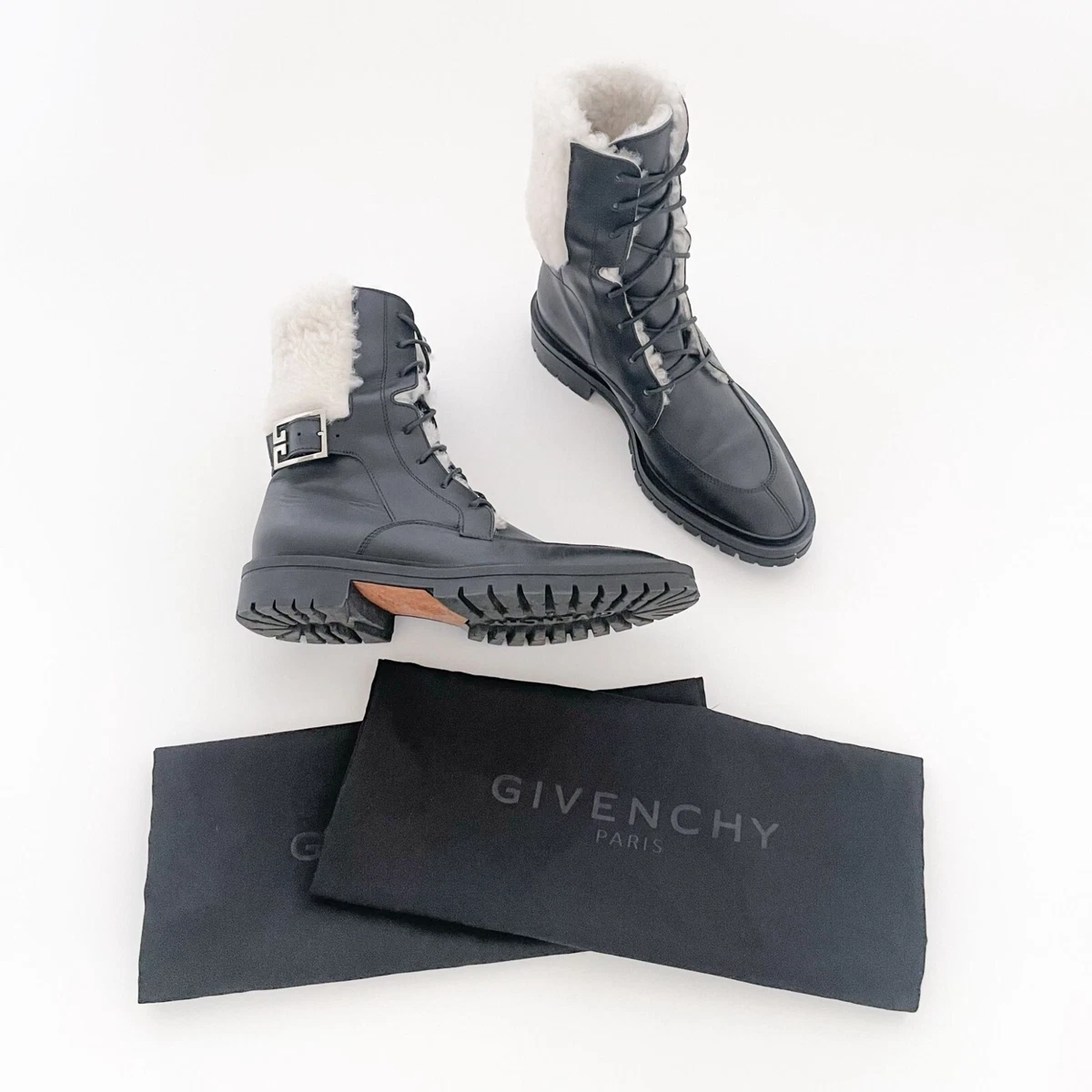 Givenchy Aviator Shearling Boots EU 38.5 US 8.5 Black Combat Lace