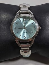 Studio Green Dial Silver Tone Round Case 31.5 mm Open Cuff Hinge Band Watch