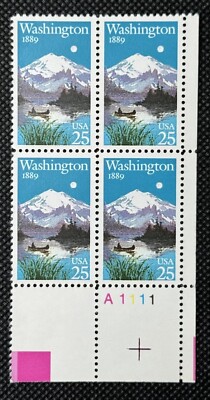 1989 Washington Statehood Plate Block of 4 25c Postage Stamps, Sc# 2404, MNH, OG