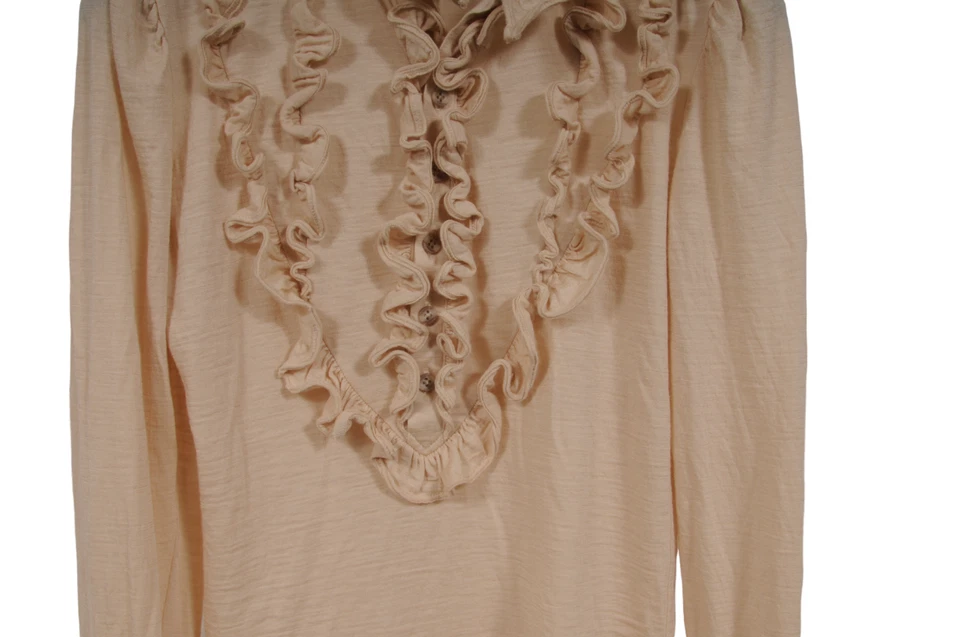 Ralph Lauren Collection Womens Ruffle Pirate Blouse Small Cream Tan Cotton Long - Image 3 of 4