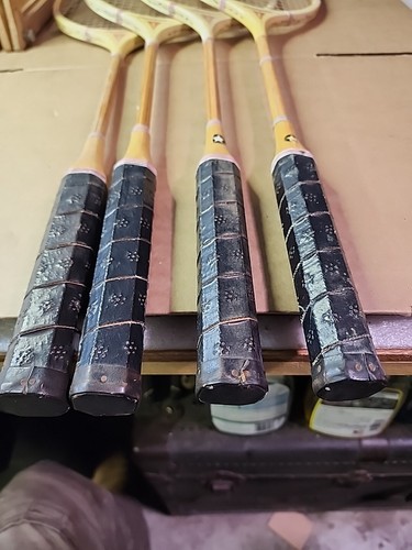 4Vintage Wooden Champion Badminton Rackets Cortland Line Co Company W/Holders - Afbeelding 11 van 13