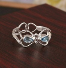 Heart Shape Blue Topaz Engagement Ring 925 Sterling Silver Rings Jewelry
