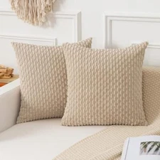 Kevin Textile Throw Pillow Covers Soft Corduroy Decorative 18 x 18-Inch Beige