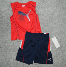 Boy's PUMA Red  Navy Athletic Top  Short Set Size 24M-NWT