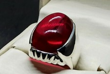 Cabochon Big Pigeon Red Ruby Sterling Silver 925 Handmade Mens Plain Heavy Ring