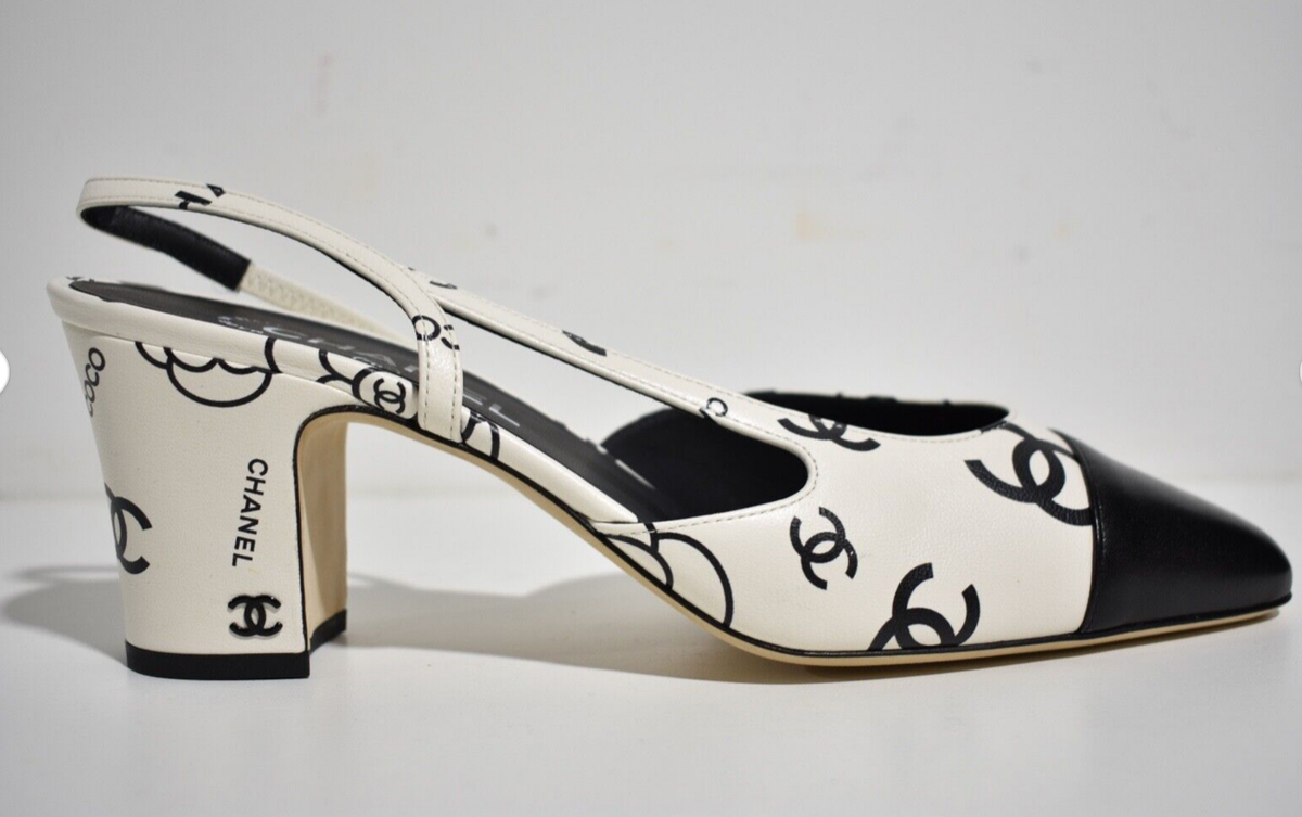 Chanel 23P Mademoiselle Coco Sling White Black CC Logo Slingback