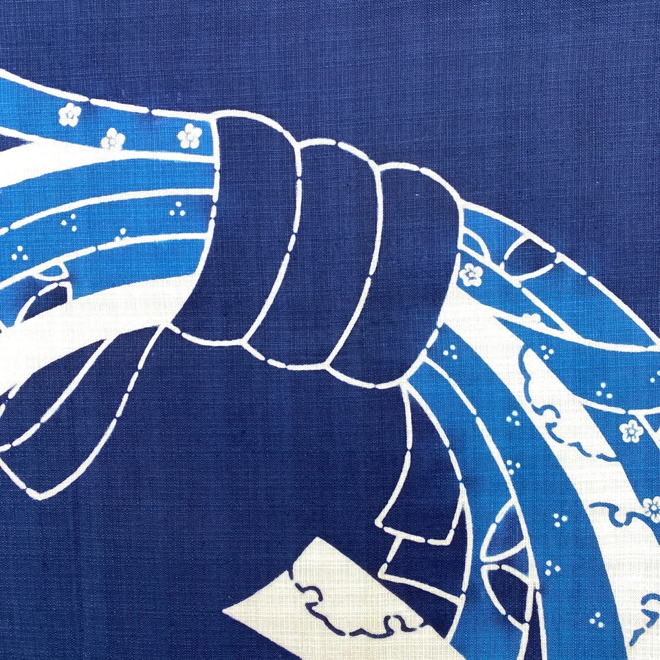 Japanese Aizome Indigo Dyed Good Luck Motif Panel Noren Woven Cotton Blue 40x40 - Image 3 of 4