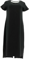 H by Halston Regular Midi Length Hi-Low T-Shirt Dress-Black-XXS A308104 NEW